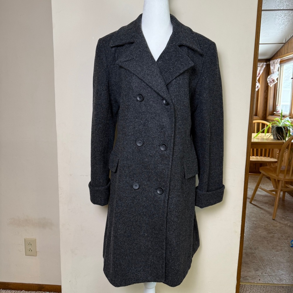 Vintage Studio Y Trendy Double Breasted Wool Blend Coat Charcoal Gray Size M‎
